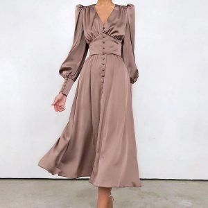 Home women's satin puff sleeve dress