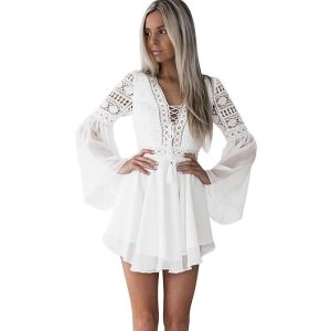 New Arrivals women's lace embroidery flare sleeve mini dress