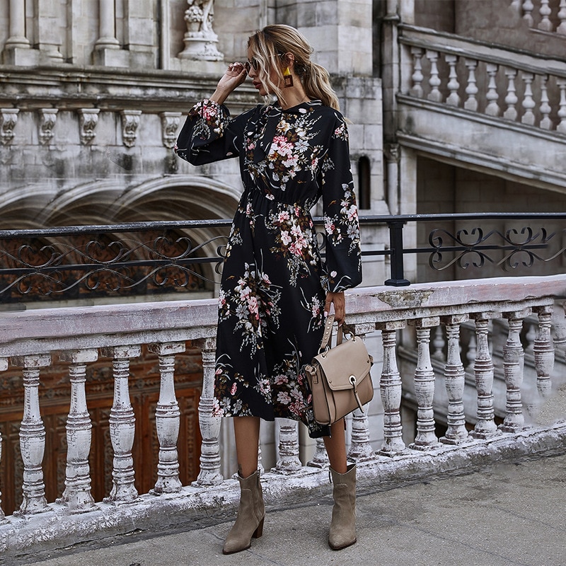 women's puff sleeved floral printed dress women's puff sleeved floral printed dress