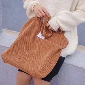 Home women's corduroy shopper bag with interior zipper pocket
